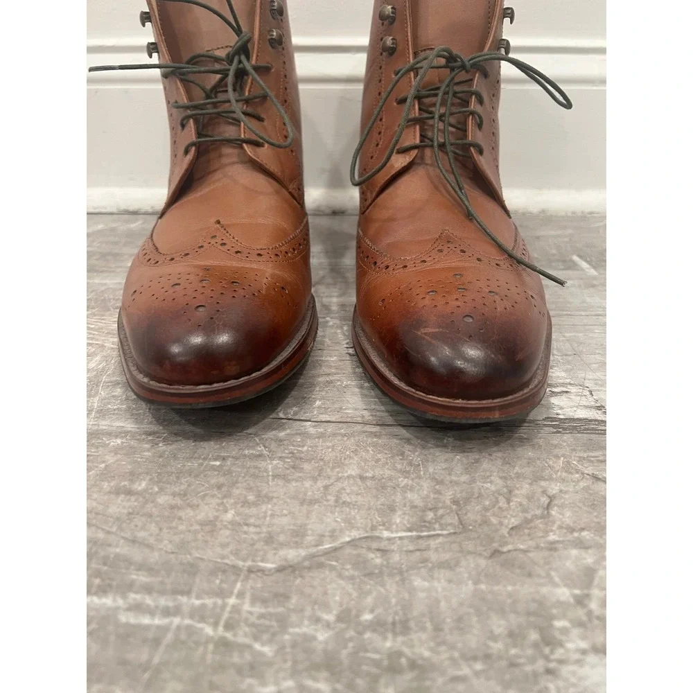 3D M Lifestyle Mens 10 Brown Leather Wingtip Brogue Lace Up Boots TDM 10
